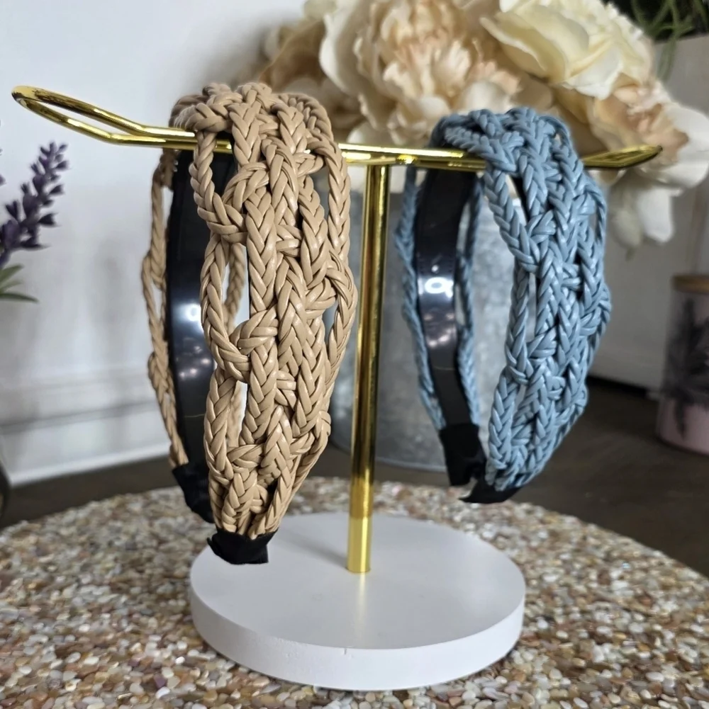 Braided Tan and Blue Hairbands